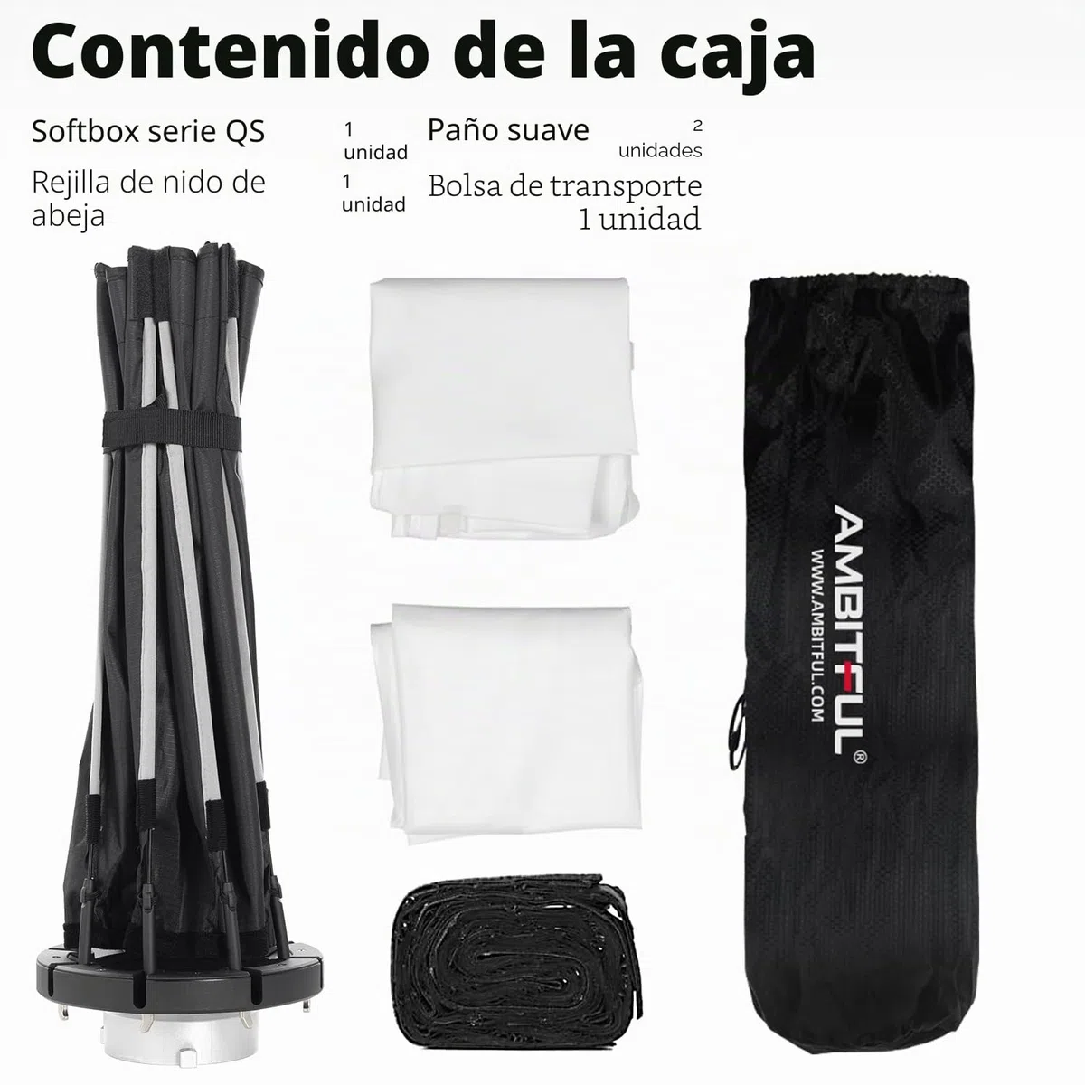 AMBITFUL Softbox con Montaje Bowens de instalación rápida + Rejilla de Nido de Abeja para Estudio fotográfico estroboscópico al Aire Libre (Octogonal de 90 cm)