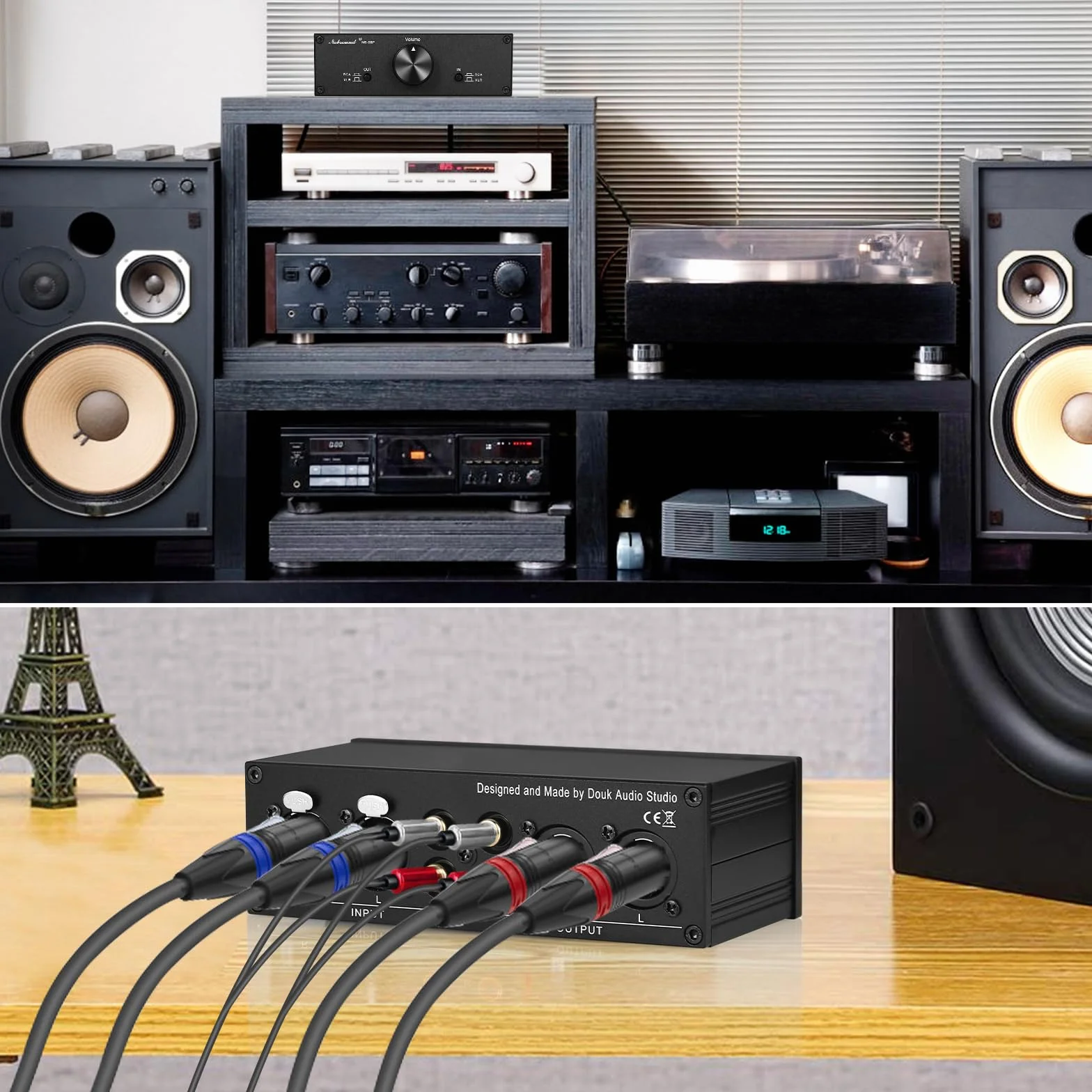 Nobsound Mini equilibrio completo/preamplificador pasivo de un solo extremo; amplificador preamplificador de alta fidelidad; controlador de volumen XLR/RCA para altavoces de monitor activo (negro)