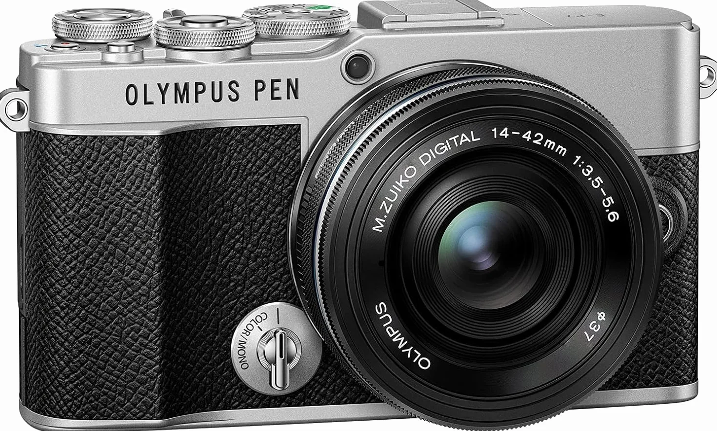 Kit de cámara Olympus Pen E-P7 Plata, Sensor de 20 MP, LCD de Alta definición abatible, 4K, Wi-Fi, Control de Perfil Monocromo y del Color. Incluye M.Zuiko Digital ED 14-42 mm EZ Negro