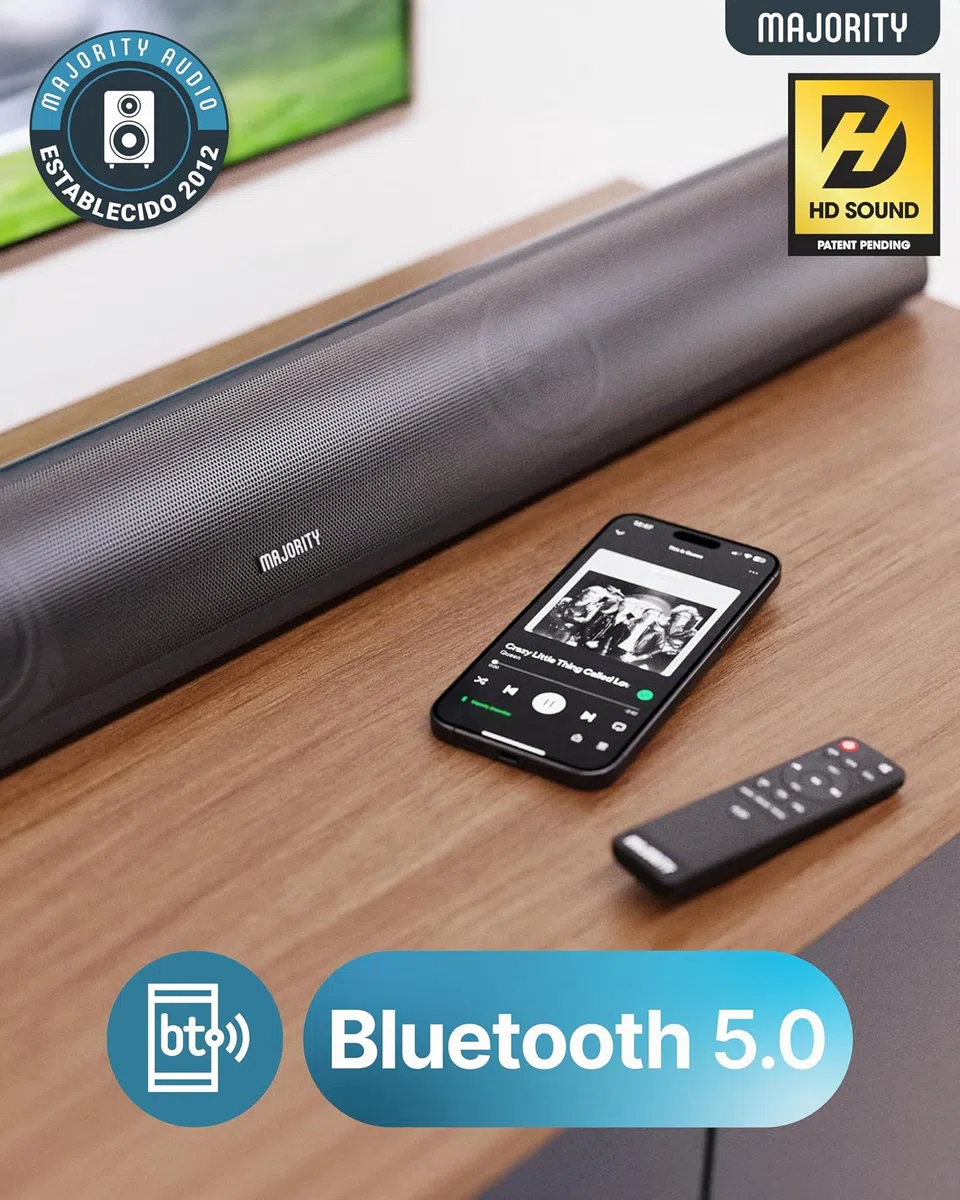 MAJORITY Snowdon Barra de Sonido TV | 120W 2.1 Estéreo Altavoces TV con Subwoofer Incorporado | Barras de Sonido Bluetooth | Home Cinema Inalambrico | Soundbar Mural | 81CM Sound Bar Altavoz Theater