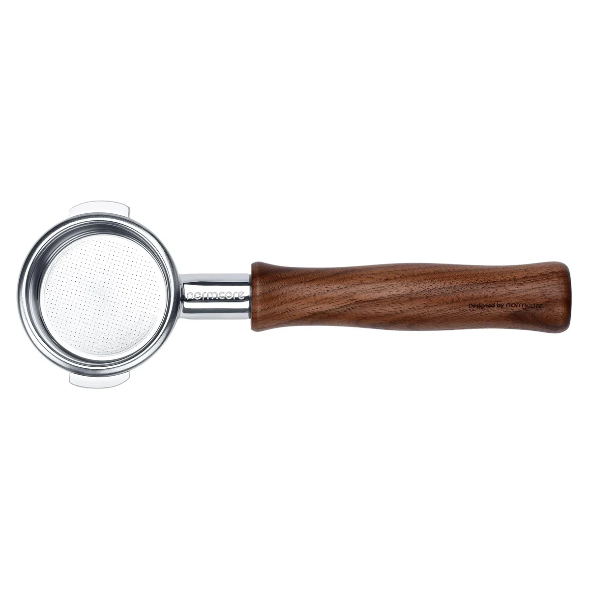 Normcore Portafiltro sin fondo de 58 mm para Lelit, Flair 58, ECM, Rocket, E61 grupos de preparación – Filtro portafiltro Naked con filtro de 18 g y mango de auténtica madera de nogal americano