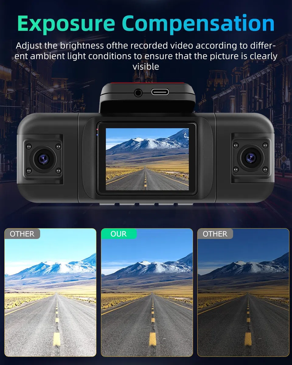 NHOPEEW Cámara para salpicadero de 4 Canales para Coches: cámara para salpicadero Delantera y Trasera de 1080p con visión Nocturna IR, grabación en Bucle, Sensor G + Tarjeta TF de 64 GB