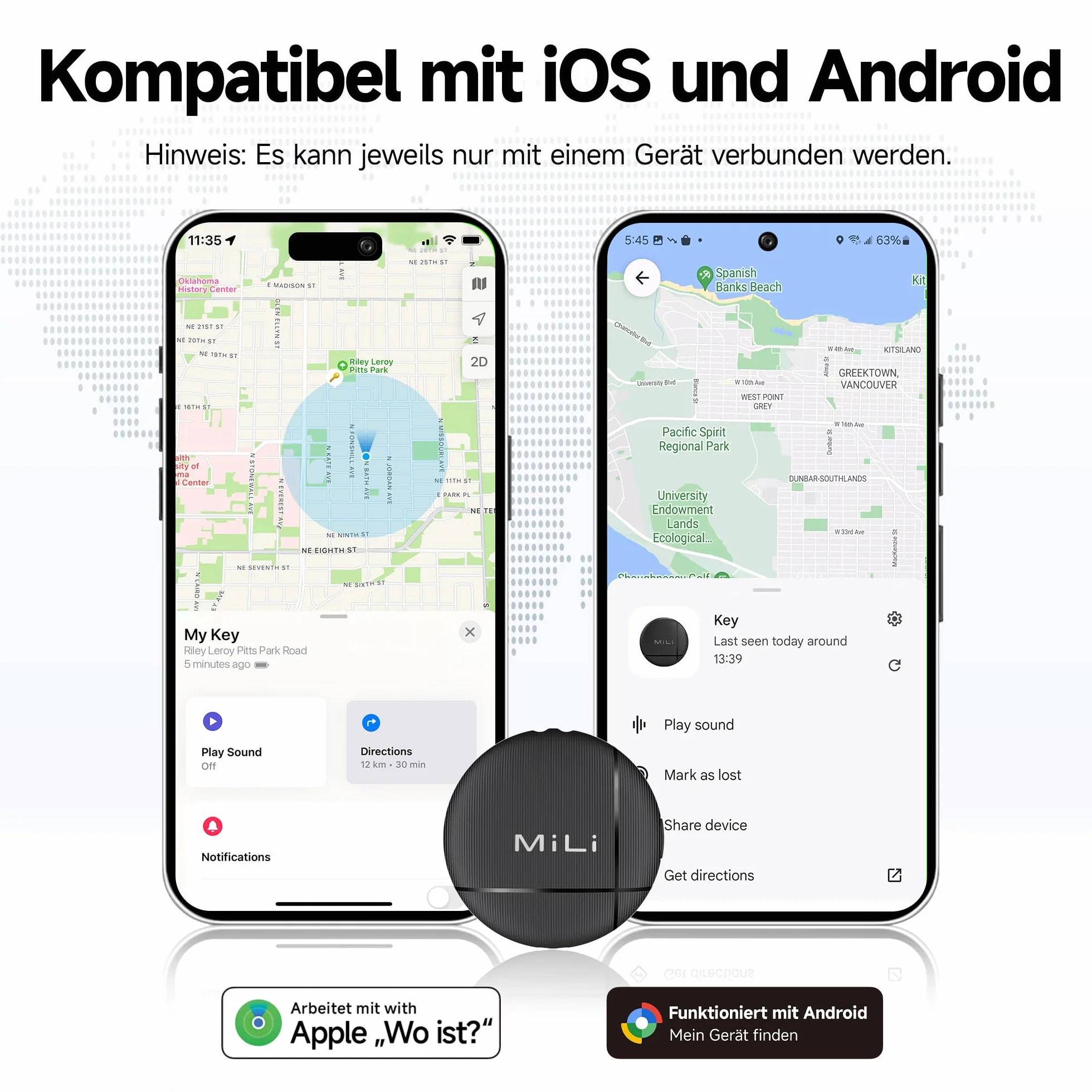 MiLi LiTag Duo - Smart Tag para iOS y Android, Compatible con Apple Buscar y Google Localizador, Bluetooth Key Finder para Equipaje/Bolsos/maletín/Cartera
