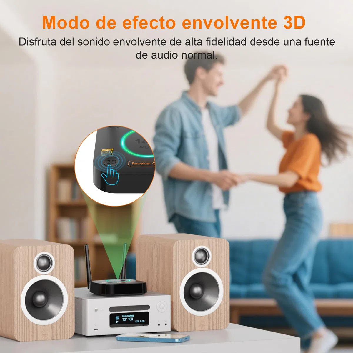 1Mii B06Ultra Receptor Bluetooth 5.3 HiFi, Hi-Res LDAC Adaptador Bluetooth Audio con ESS DAC Audiofilo, 3D Surround, aptX HD y Baja Latencia, Salida Óptica/Coaxial/AUX 3.5mm para Estéreo, Amplificador