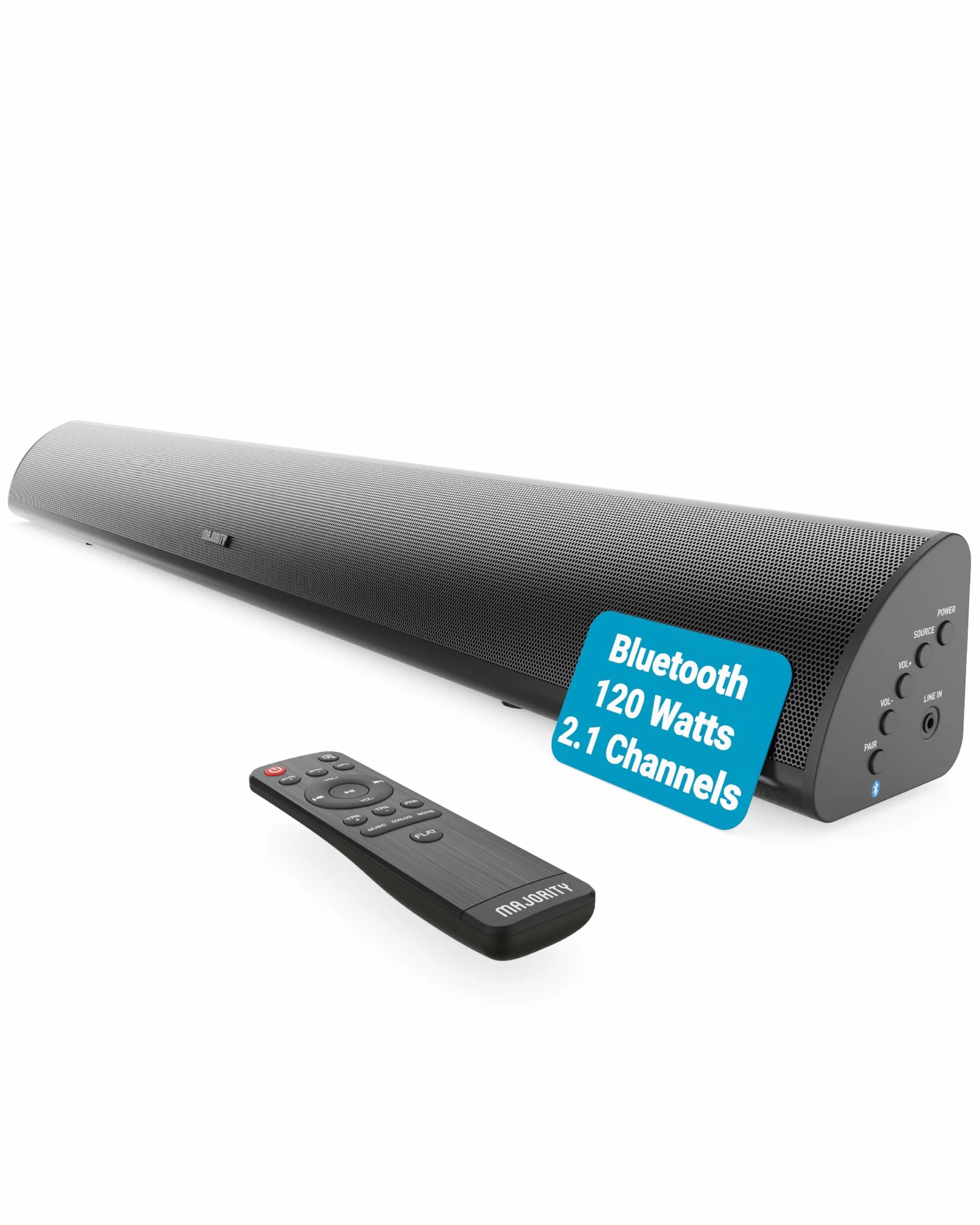 MAJORITY Snowdon Barra de Sonido TV | 120W 2.1 Estéreo Altavoces TV con Subwoofer Incorporado | Barras de Sonido Bluetooth | Home Cinema Inalambrico | Soundbar Mural | 81CM Sound Bar Altavoz Theater