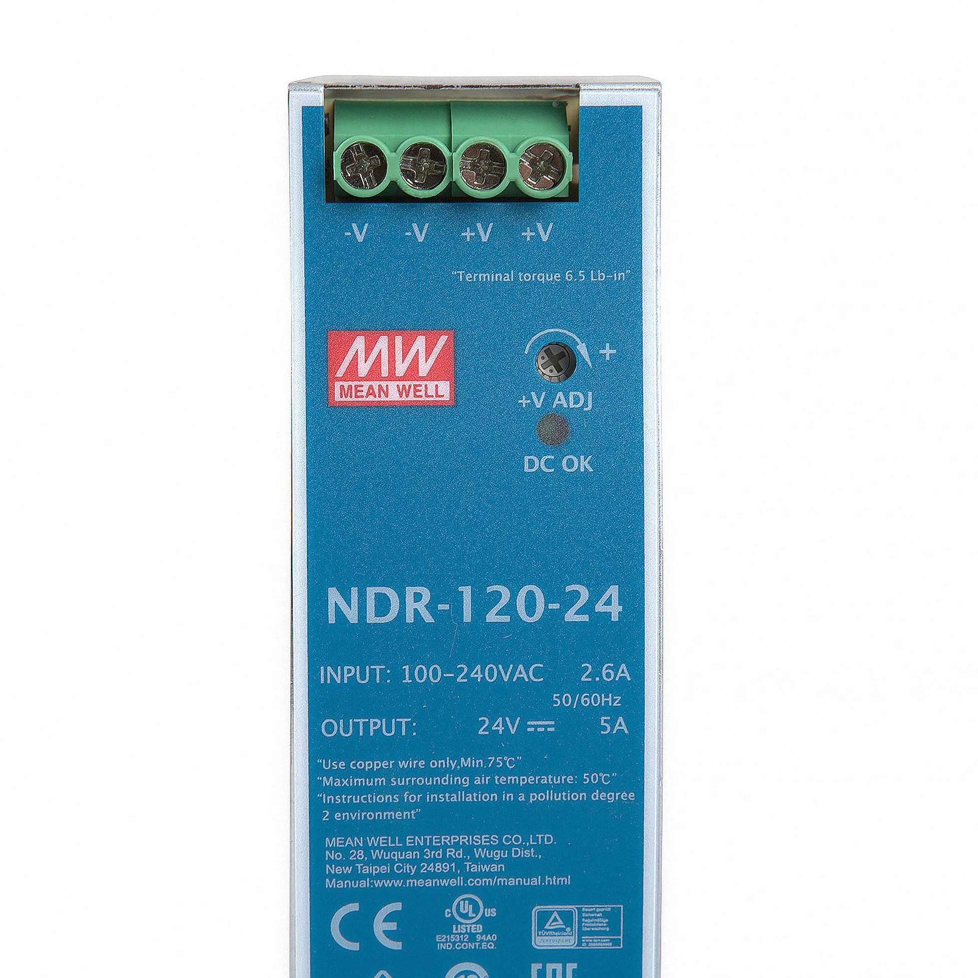 MeanWell NDR-120-24 - Fuente de alimentación (120 W, 24 V, 5 A, DIN-Rail)