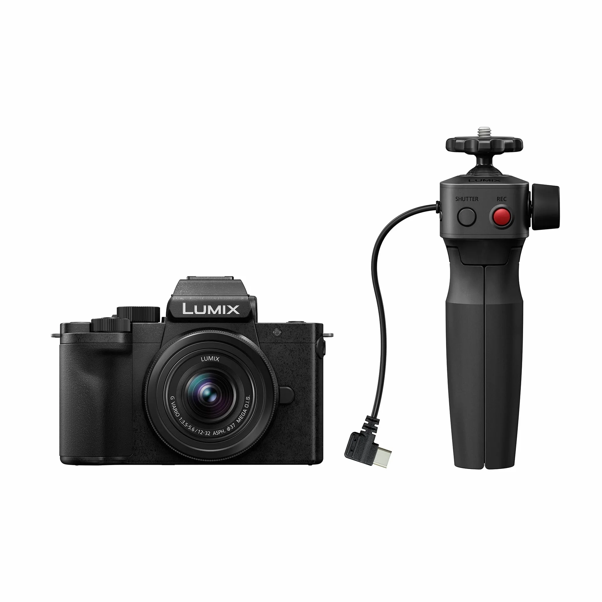 Panasonic Lumix DC-G100DVEGK Cámara Micro Cuatro Tercios sin Espejo con Lente Lumix G Vario 12-32mm F3.5-5.6 y Trípode DMW-SHGR2, 20.3MP, Vídeo 4K 30p/FHD 60, Cámara Vlogging, Carga con USB-C, Negro