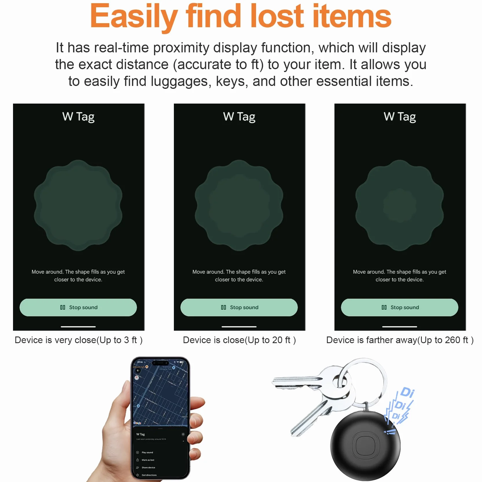 Localizador GPS para Coche sin Suscripción, Bluetooth Compatible con iOS y Android, Funda Protectora con Llavero y Silicona Magnética