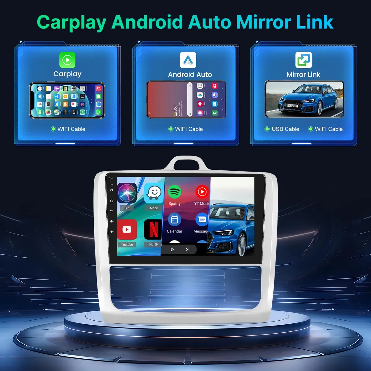 [2+64G] Android 13 Car Stereo para Ford Focus Exi MT 2 3 Mk2 Mk3 2004-2011 con Wireless Carplay y Android Auto - 9 Pulgadas de Pantalla Táctil Radio con WiFi/GPS/DSP/FM/RDS Radio + Cámara de Seguridad