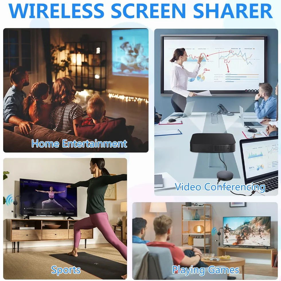 Adaptador Dongle HDMI Inalámbrico 2.4GHz 1080P, Wireless WiFi Display Dongle, Compatible con iOS 8+/ Android 5.0+, Mac/Windows 7+/ Chromecast, TV, Proyector, Monitor