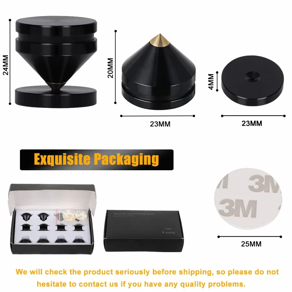 Juego de 8 Clavijas para Altavoces, Patas de Aleación de Aluminio, Soporte con Absorción de Golpes para Alta Fidelidad, Reproductor de CD y DVD - Negro