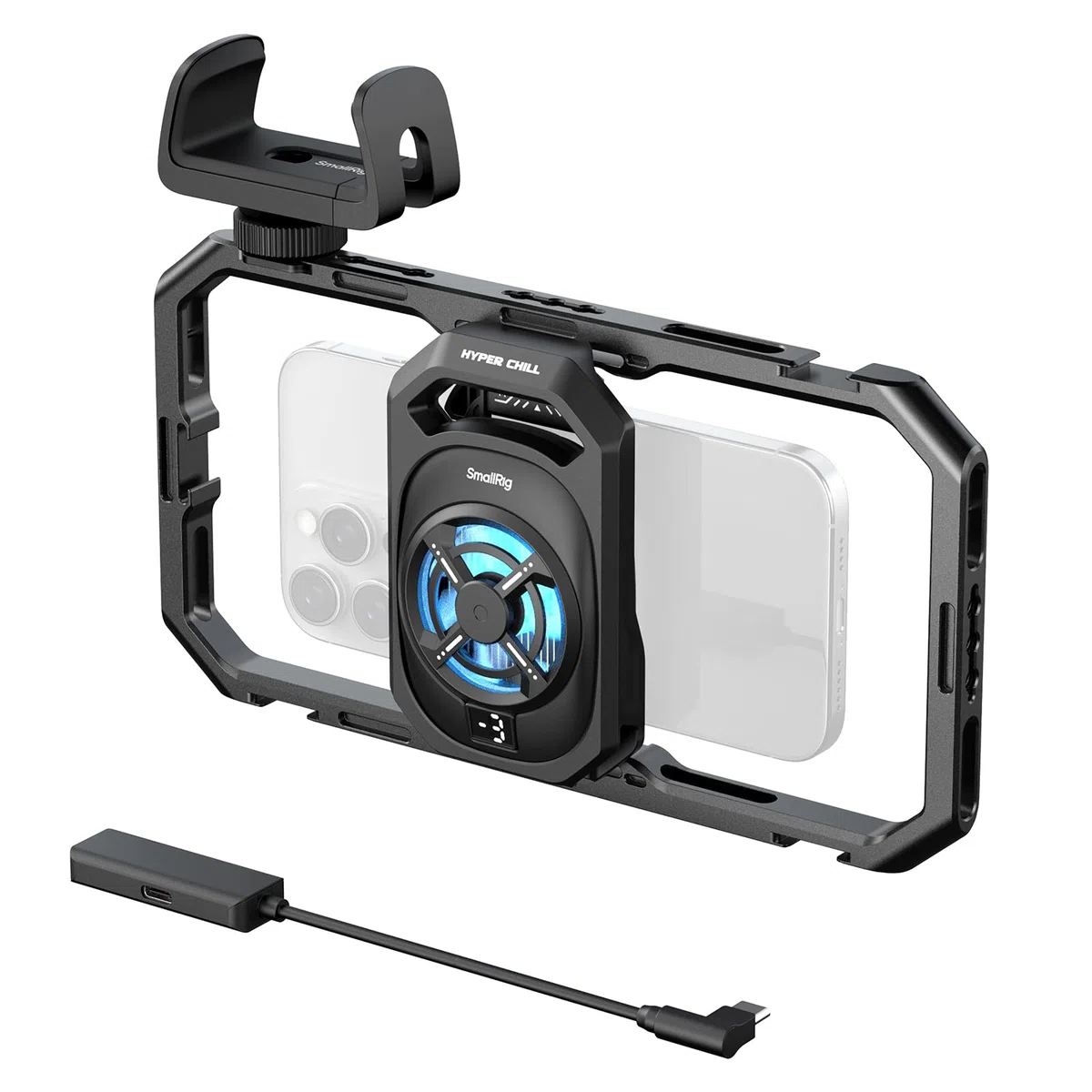 SmallRig Jaula universal Hyper Chill Cooling para iPhone/Android, con enfriador activo de 15 W y adaptador USB-C 2 en 1 y soporte para banco de energía, teléfonos compatibles de 2.5 a 3.1 pulgadas