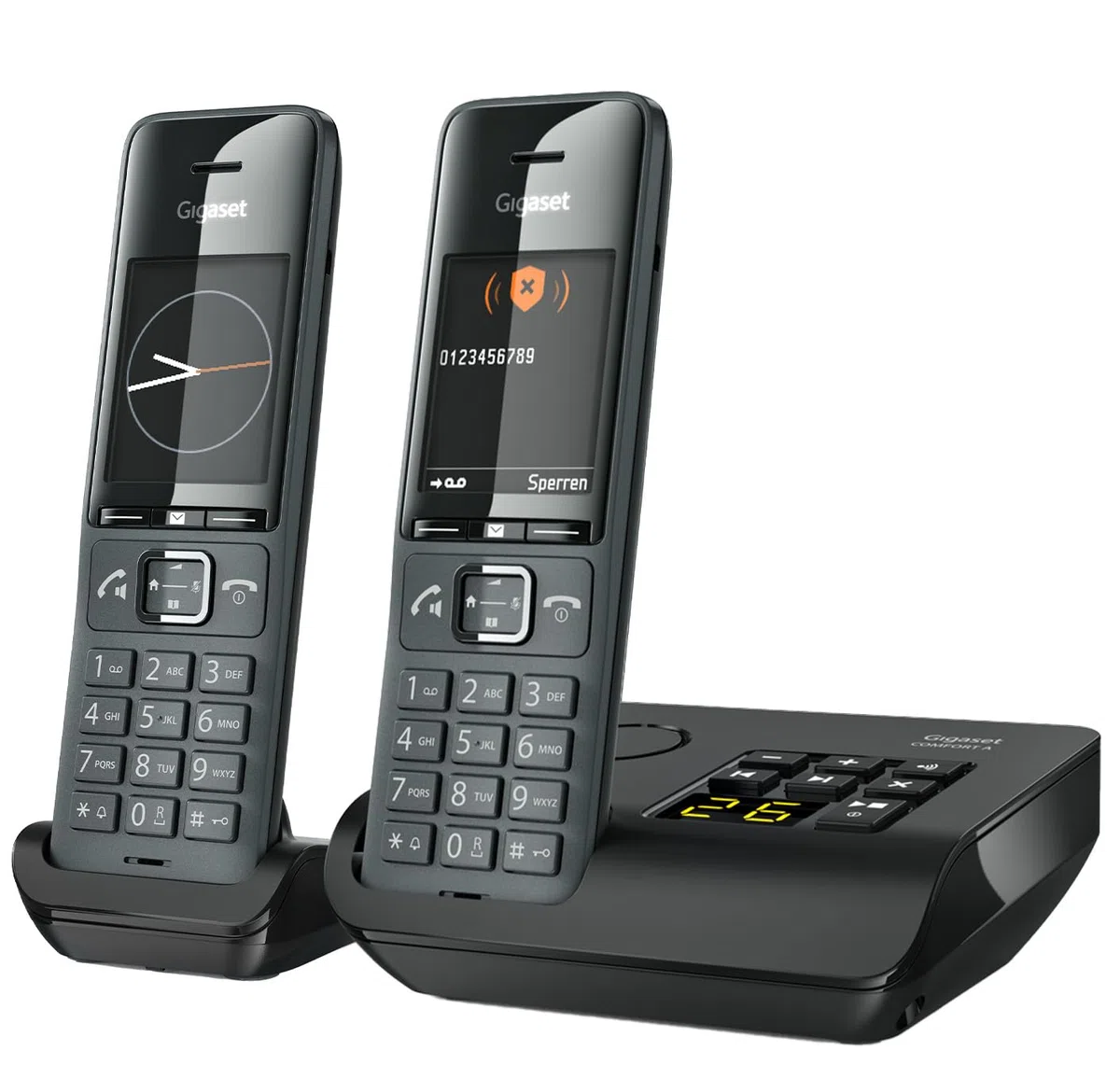 Gigaset Comfort 520A Duo - 2 Schnurlose DECT-Telefone mit Anrufbeantworter - Elegantes Design - Beste Audioqualität mit Freisprechfunktion - Anrufschutz - Adressbuch 200 Kontakten, Titan-Schwarz