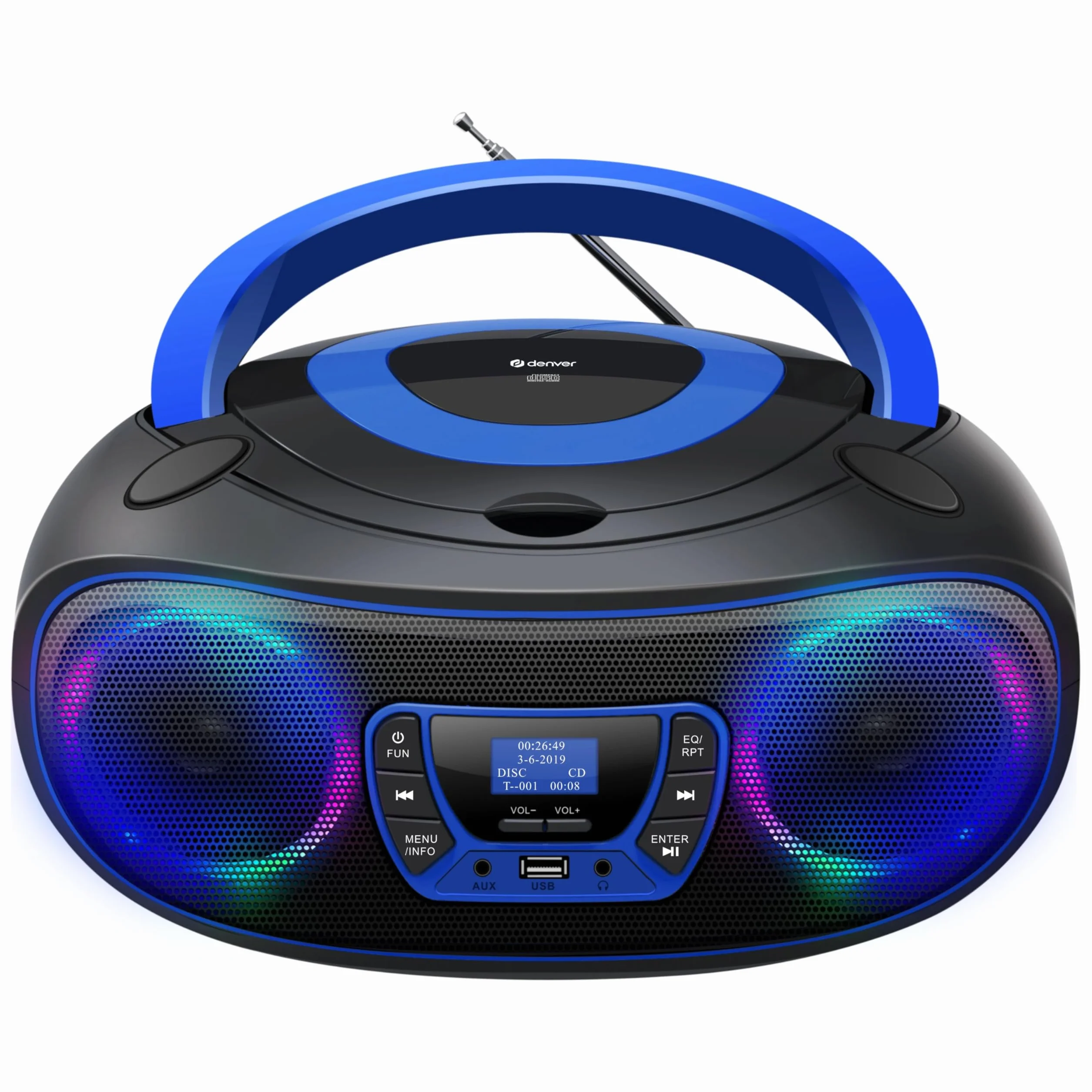 Denver TDB-212 Boombox Dab+ Bluetooth Azul, Lector CD, Radio Dab+/FM, USB MP3, AUX, Toma de Auriculares | Diseño retro, Bluetooth, USB, reproductor de CD, puerto AUX