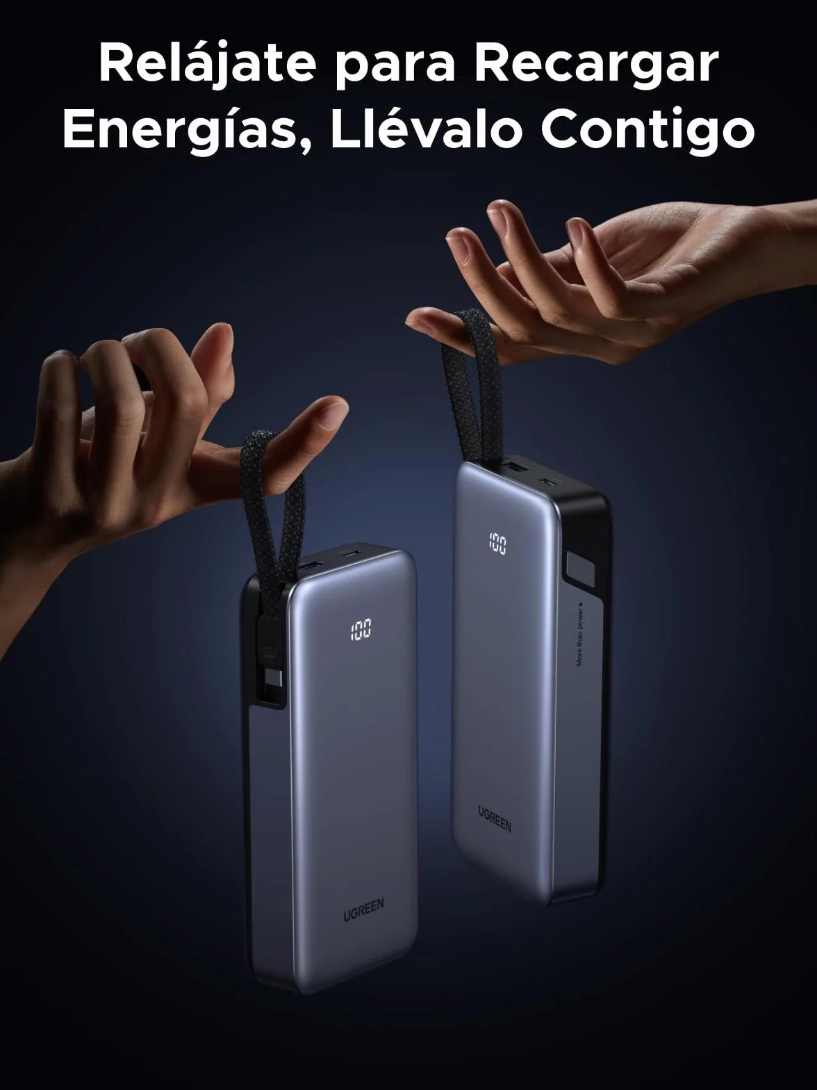 UGREEN Nexode 45W Power Bank 20000mAh Batería Externa Carga Rápida Cable USB C Integrado PD3.0 Cargador Portátil PC LED Compatible con iPhone 17 16 15 Plus Pro MAX Galaxy S25 S24 A56 A16 MacBook iPad