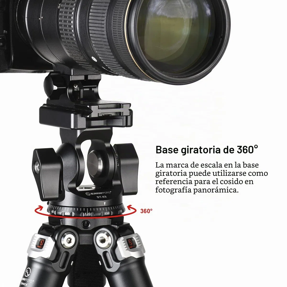 SUNWAYFOTO DT-03 Cabezal de inclinación para monopié y trípode, capacidad de carga de 15 kg