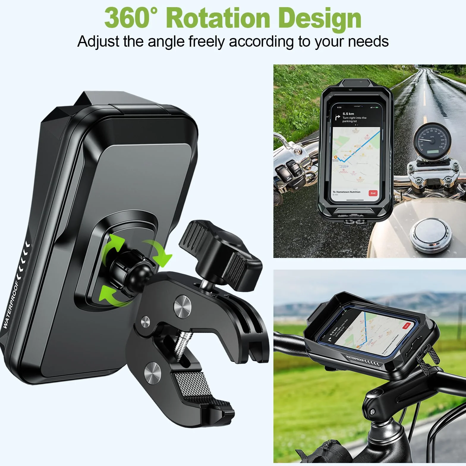 Soporte Móvil Moto Impermeable 360° Rotación Anti Vibración Pantalla Táctil para Retrovisor Motocicleta 7.0