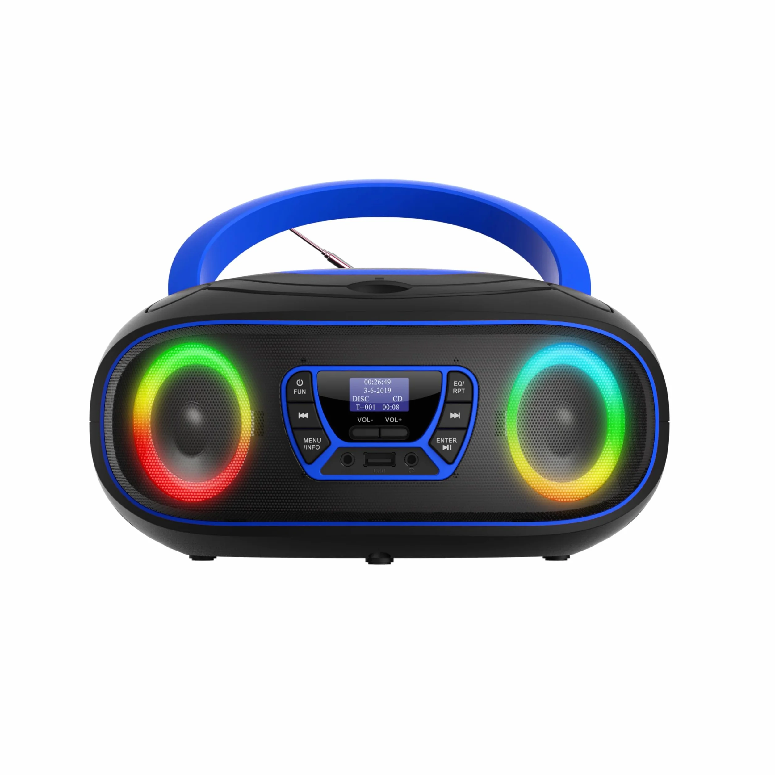 Denver TDB-212 Boombox Dab+ Bluetooth Azul, Lector CD, Radio Dab+/FM, USB MP3, AUX, Toma de Auriculares | Diseño retro, Bluetooth, USB, reproductor de CD, puerto AUX