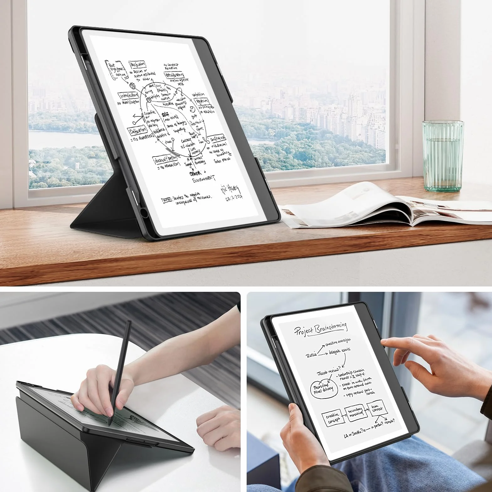 Moko Funda para Kindle Scribe (Modelo de 2024/2022) - Funda de Cuero de Soporte Tríptico con Soporte para Bolígrafo, Auto Sueño/Estela para Amazon Kindle Scribe 2024 de 10,2 Pulgadas, Marrón