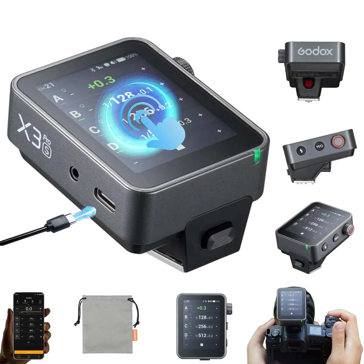Godox X3 Pro-S X3Pro S TTL Disparador de flash inalámbrico para Sony, pantalla táctil LCD de 2.4 pulgadas, batería de iones de litio integrada de 2930 mAh, sistema X inalámbrico de 2.4 GHz con 3 modos