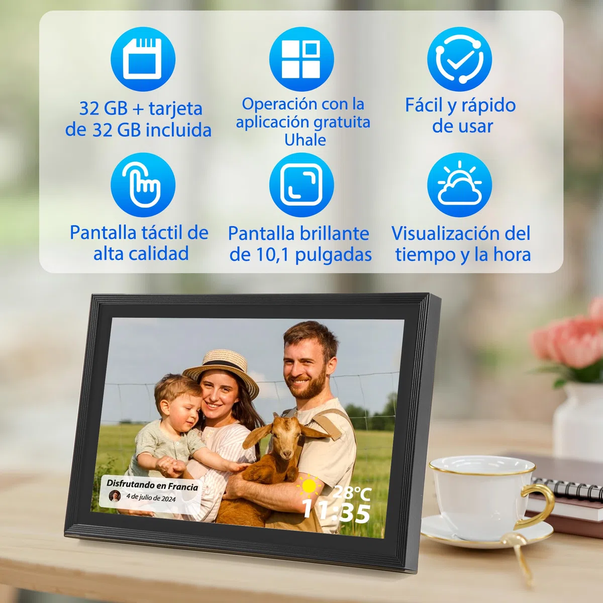 Saaf Marco de Fotos Digital – Pantalla Táctil 10,1" – WiFi & App ‘Uhale’ – 64GB Almacenamiento (32GB Interno + 32GB SD) – Marco Digital – Negro – Fácil de Usar