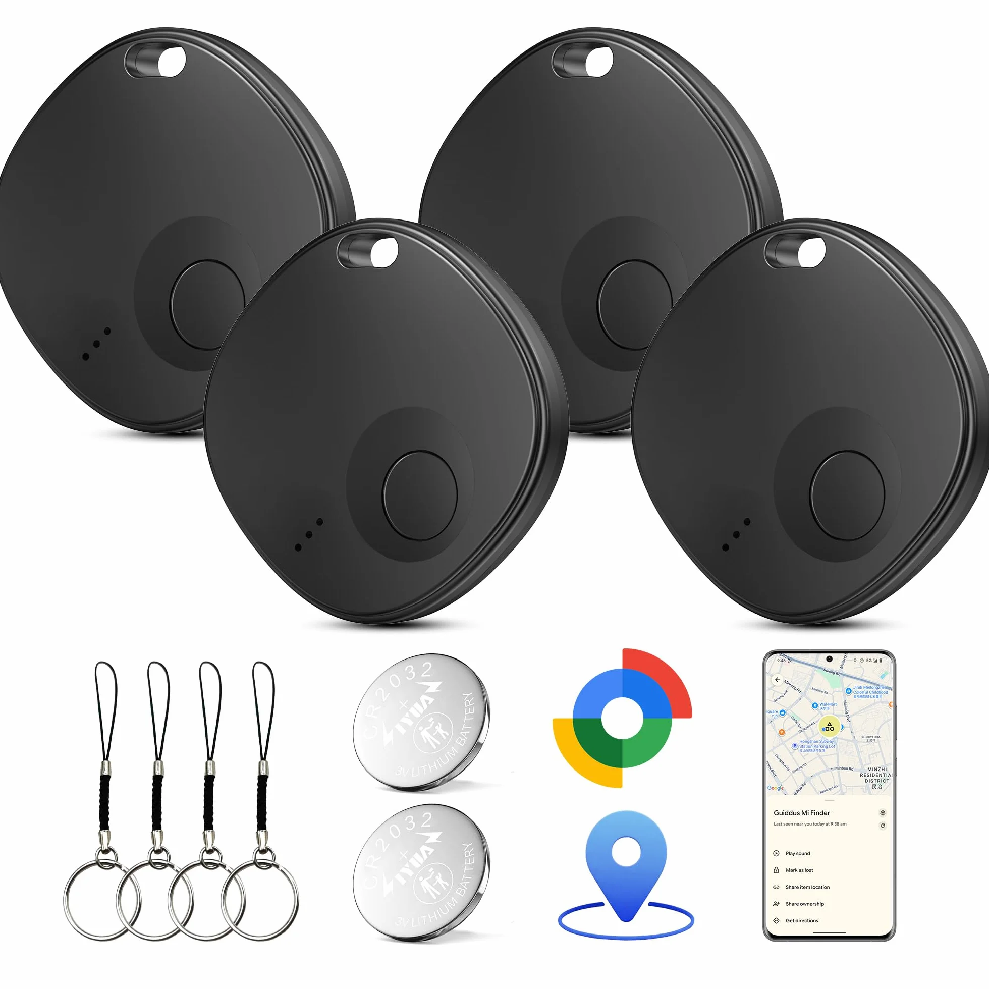 Android Air Tracker, 4 Pack Smart Tag, Localizador Bluetooth Compatible con Google Find Hub (Solo Android), Bluetooth Tracker Tag para Maletas, Cartera, Equipaje