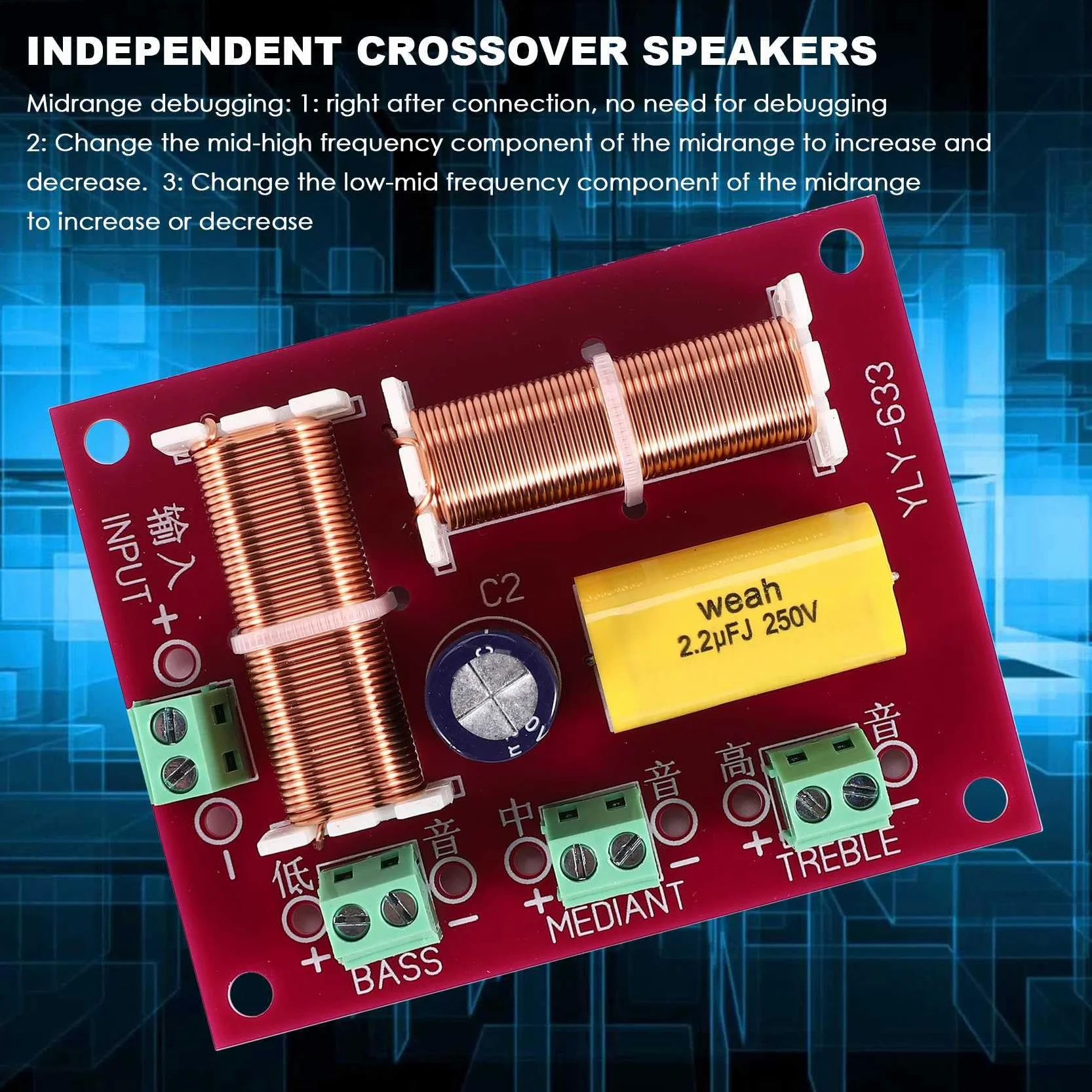 Altavoz Crossover 200 W 3 Vías Filtro de Frecuencia Divisor