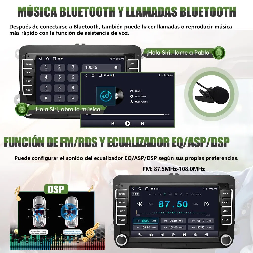 AWESAFE 2GB+64GB Radio Android 13.0 para Coche con Pantalla Bluetooth 2 DIN para VW, Autoradio 7'' con CarPlay/Android Auto para VW, Admite WiFi/GPS/RDS/USB/FM/Mandos del Volante y Cámara Trasera
