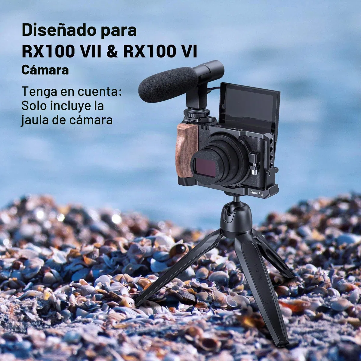 SMALLRIG RX100 Vi/VII Cage, Jaula con Mango de Madera para Sony RX100 VII y RX100 Vi – CCS2434