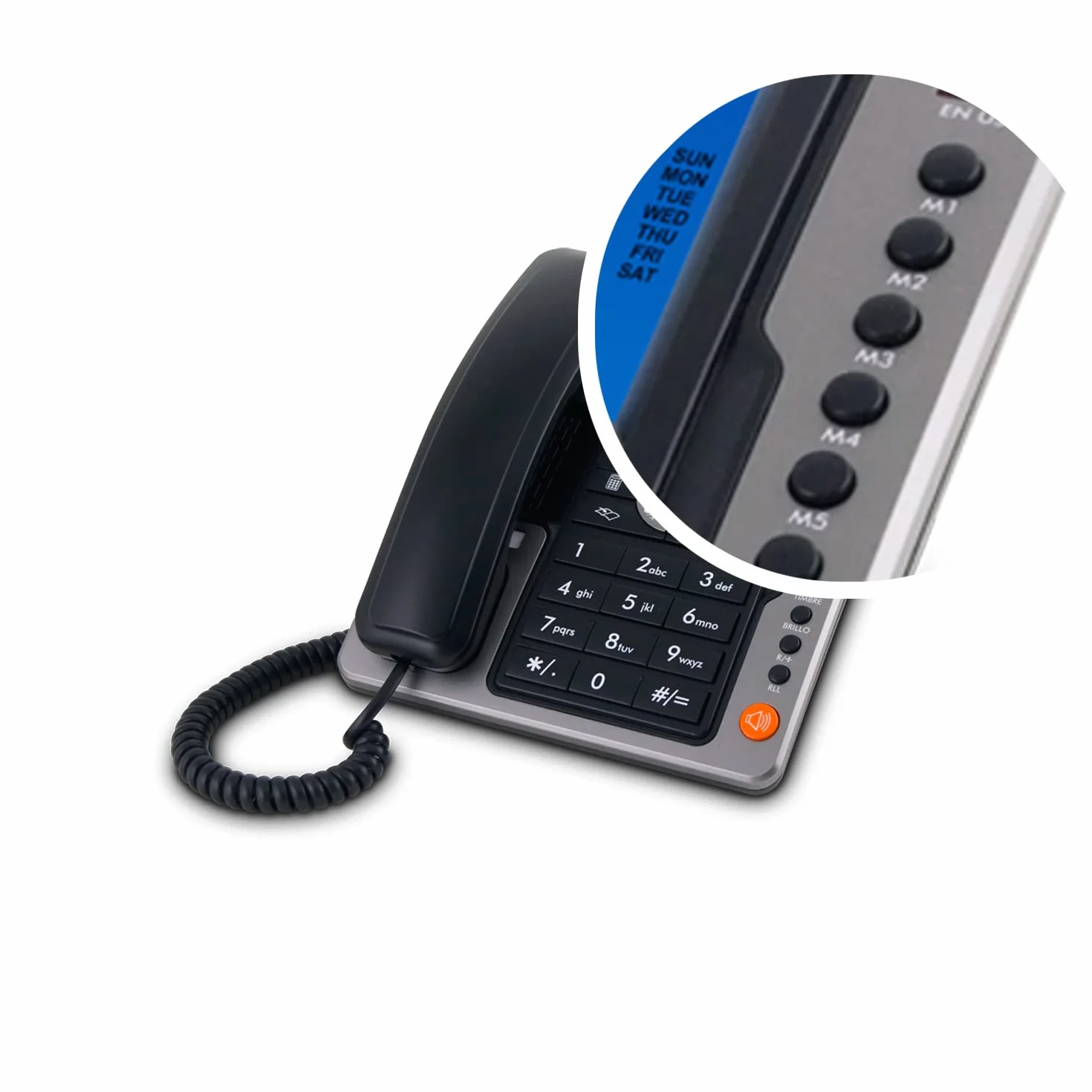 SPC Office Pro Teléfono Fijo sobremesa con Pantalla iluminada, 7 Memorias Directas, Identificador de Llamadas y Manos Libres