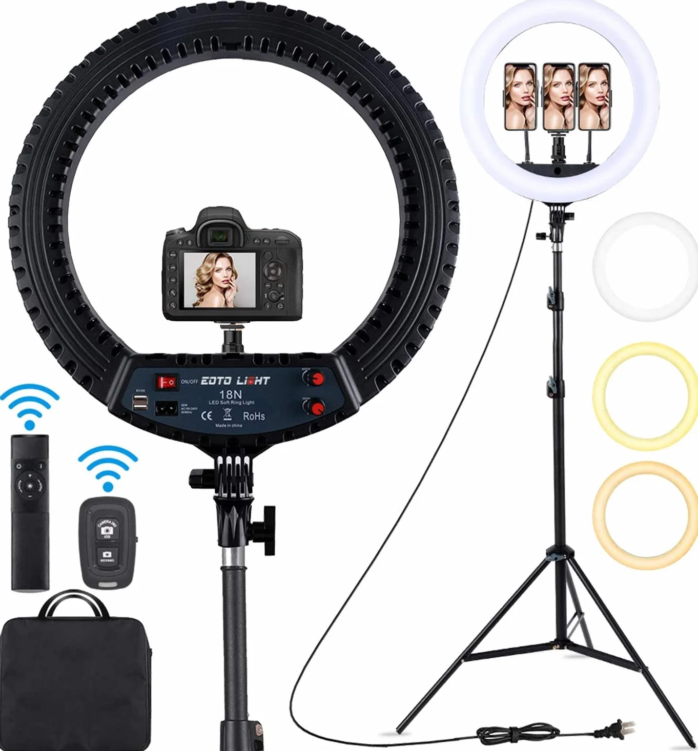 Anillo de Luz con Tripode 18", Ring Light Led con Control Remoto Bluetooth para Móvil Selfie Maquillaje Fotografia Youtube Tik Tok Live