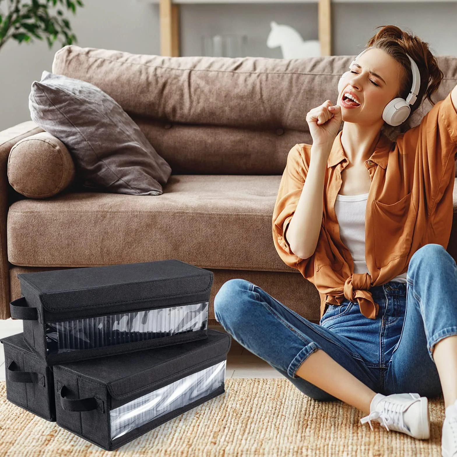 3 Piezas Cajas De Almacenamiento Para Cd Apilable,Caja Cd Tiene Capacidad Para 32 Cd,Caja Almacenamiento Con Ventana De Visualización,Adecuado Para Libros, Documentos, Juguetes,Negro