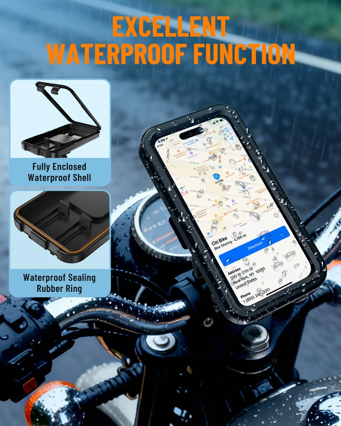 Soporte Móvil Moto Impermeable 360° Rotación para Teléfono 4,7-6,9" Bicicleta Scooter