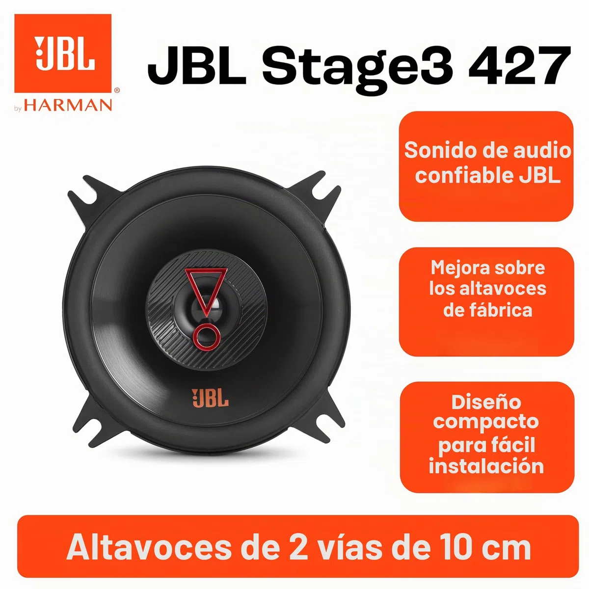 JBL Stage3 427 Juego de altavoces coche de 2 vías de Harman Kardon - 150 vatios JBL echo auto 10 cm