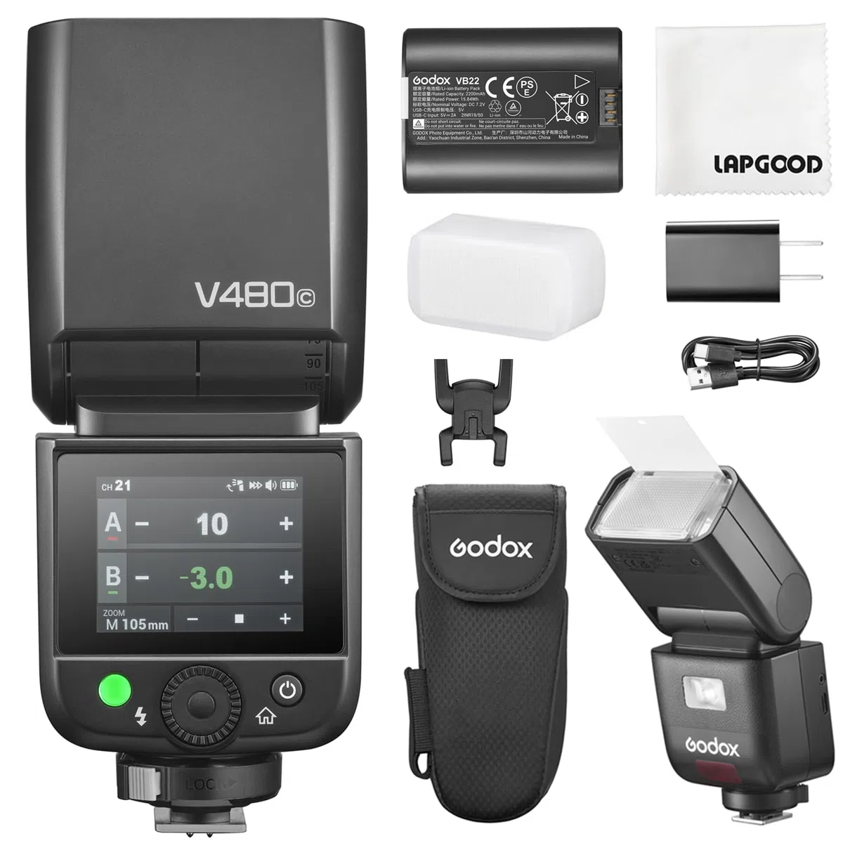 Godox V480 C Flash para Cámaras Canon,V480-C TTL Flash con Difusor y Pantalla Táctil,GN50 1/8000 HSS 7.2 V/2200 mAh Batería,V480C Speedlite Compatible con Canon R6 Mark II R10 R7 R100 EOS-R R5 R6