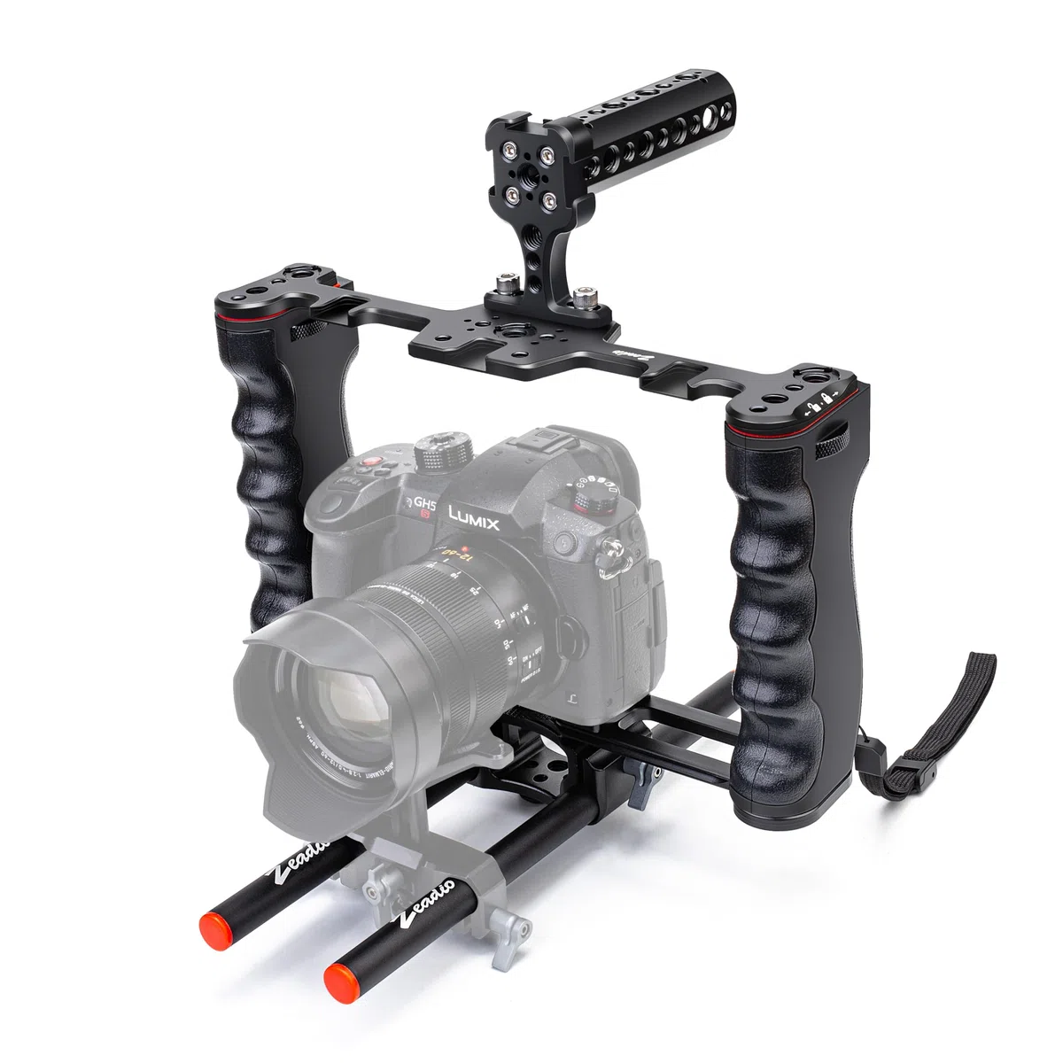 Zeadio Jaula de rig para cámara de Video, Kit de realización de películas con Mango Superior y Base Tipo Arca & Guía de Barra, Compatible con Todas Las cámaras y cámaras SLR Digitales