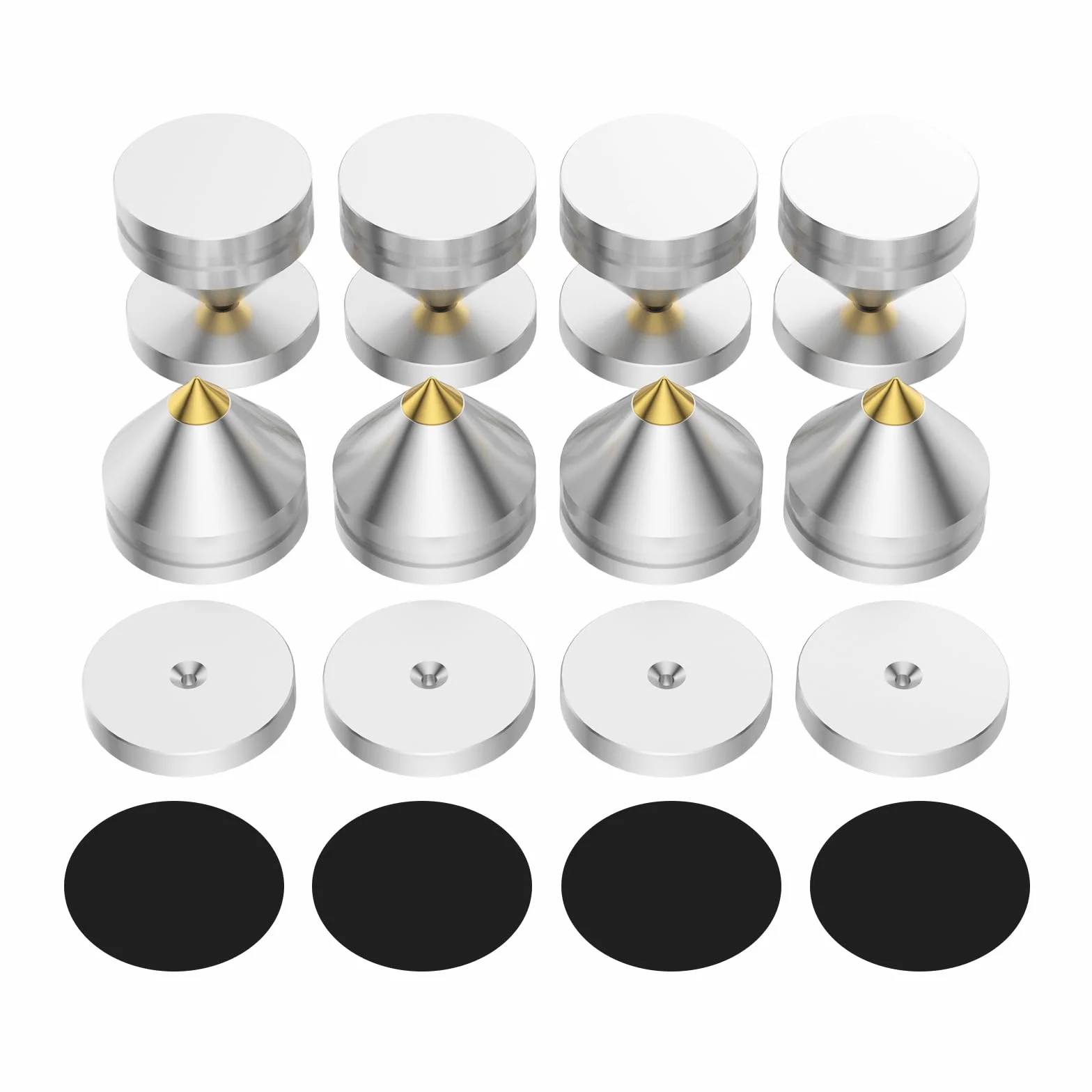 Pack de 8 clavijas para altavoces, soportes de altavoz, amplificador de audio HiFi DAC CD Aislamiento Stand Cone Feet Shockproof Base Pad pies de aleación de aluminio (plata)
