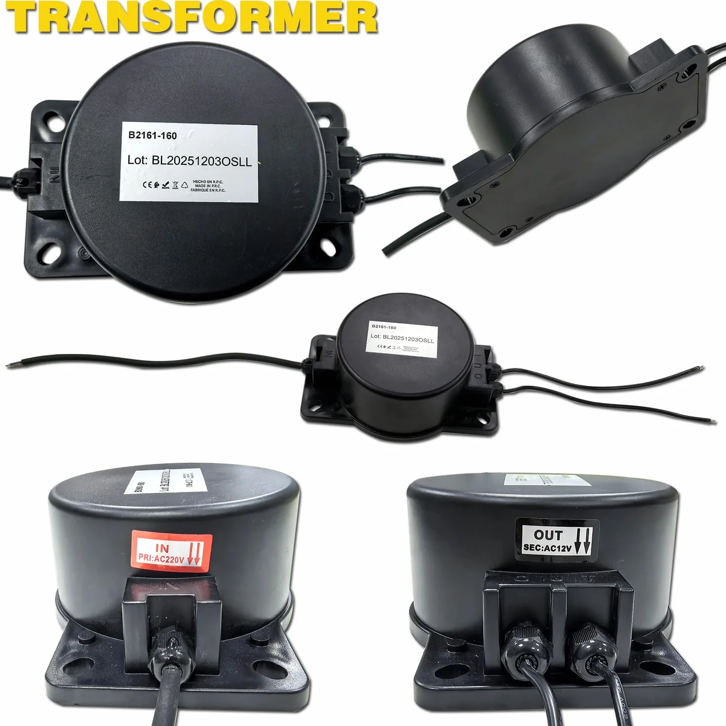 BARCELONA LED Transformador 160W AC220V a AC12V IP67 Impermeable para Luces LED de Piscina Fuente Estanque - Fuente de Alimentación 12V AC Estanca para Focos Subacuáticos Piscina y Jardín
