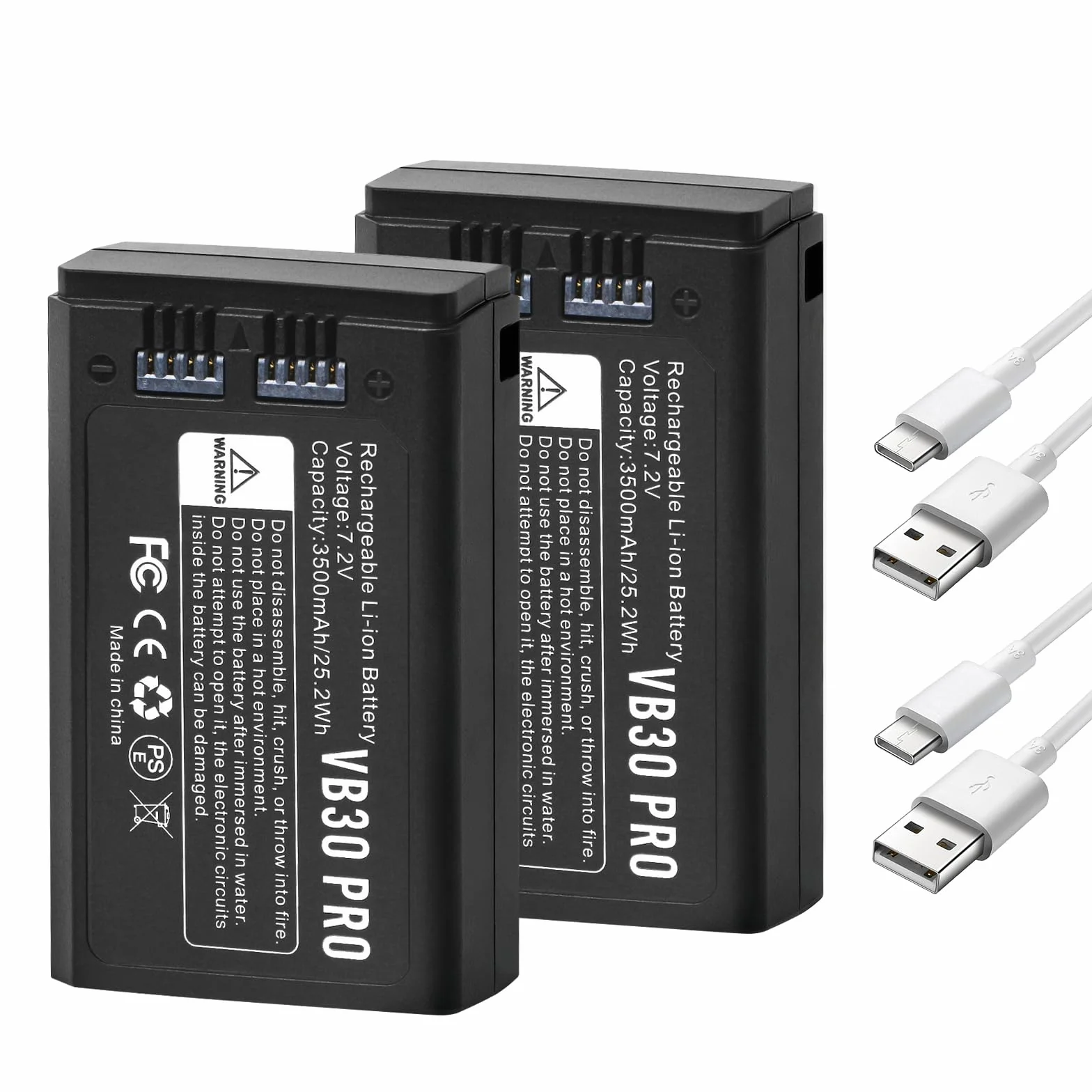 K KYUER 2-Pack VB30 Pro Batería Flash Superior para Godox V1 Pro Series V100 Series V1 Series V860III AD100Pro V850III MF-R76 Series Baterías para Flashes Batería de Repuesto, soporta Carga Tipo C