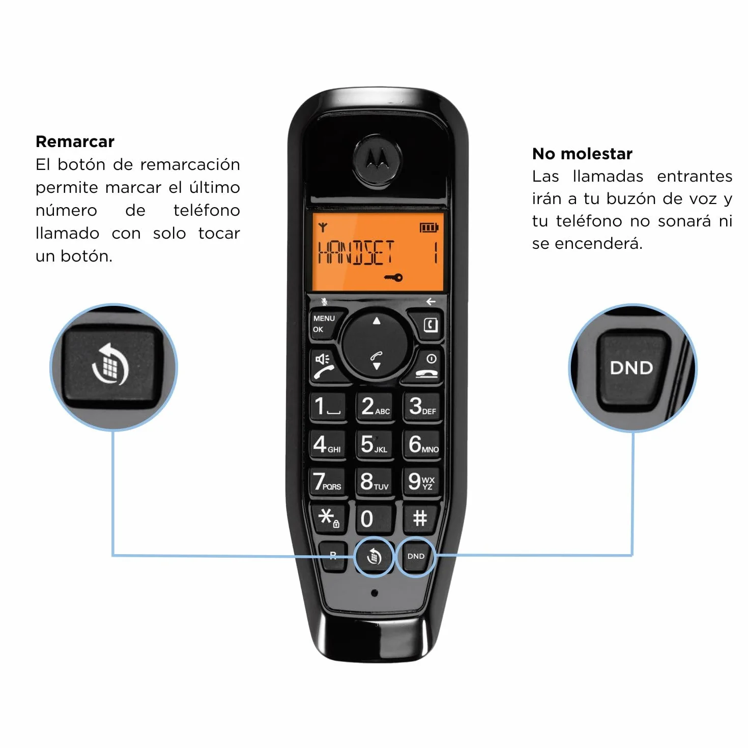 Motorola S1201 Teléfono Inalámbrico Digital Serie S12 con Bloqueo de Llamadas y Manos Libres