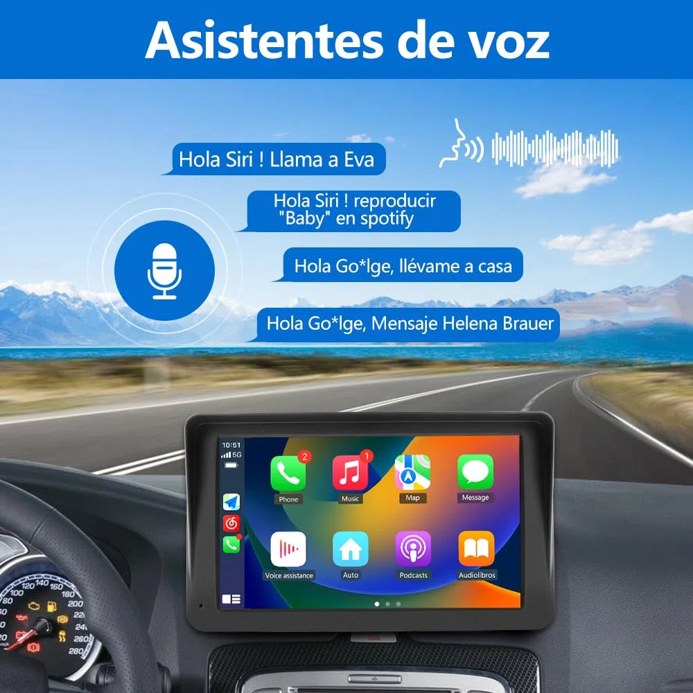 AWESAFE 7”Pantalla de Coche CarPlay/Android Auto/MirrorLink Inalámbrico para Coche, Reproductor de Coche Pantalla Tactíl Admite Bluetooth/SIRI/Asistencia de Voz/Sin Instalación