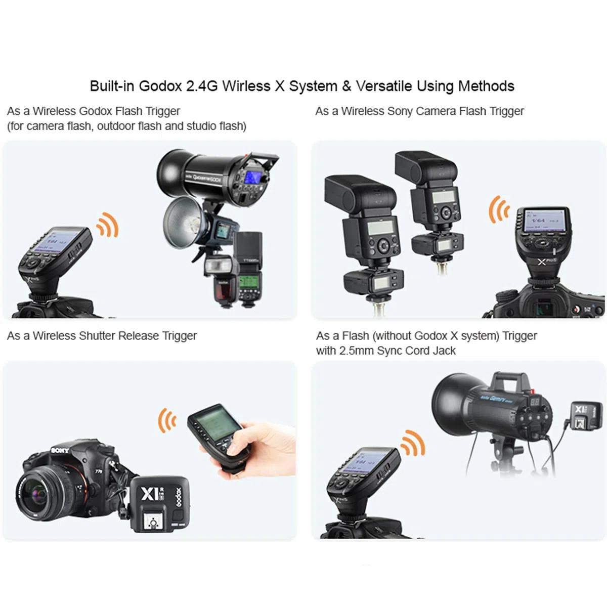 Godox Xpro-S Cámara Disparador de Flashpara Sony Wireless Remote 2.4GHz 1/8000s HSS TTL-Convert-Manual Diseño de Pantalla Grande Funciones Personalizables