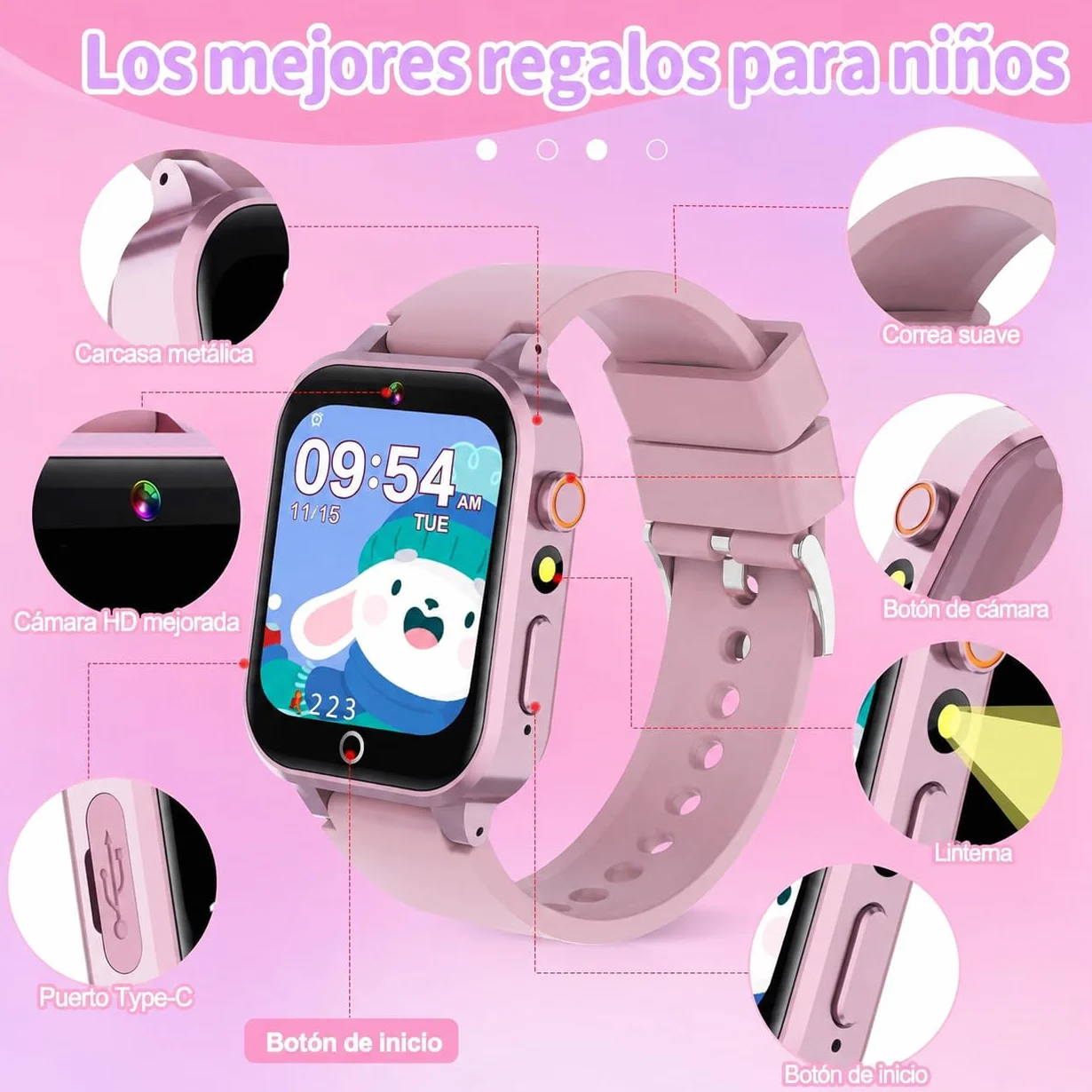 Reloj Inteligente Niño Niña 3-15 Años, 39 Juegos, Modo Deportivo, 100+ Tarjetas de Aprendizaje, Audiolibros, Modo Escuela, Cámara, MP3, Podómetro, Alarma, Linterna, Regalo Educativo para Niños y Niñas