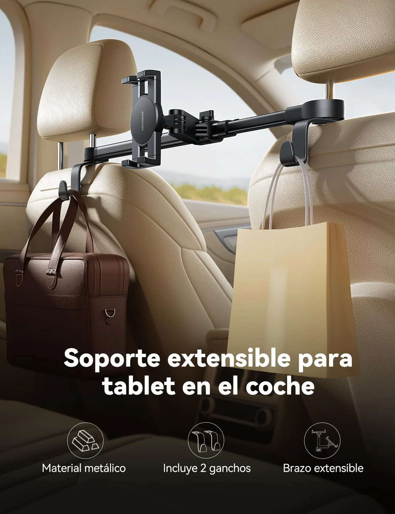 JOYROOM Soporte Tablet Coche con Fijación Bilateral – Soporte iPad Coche con Brazo Metálico para Tabletas y Smartphones de 4,7–12,9"
