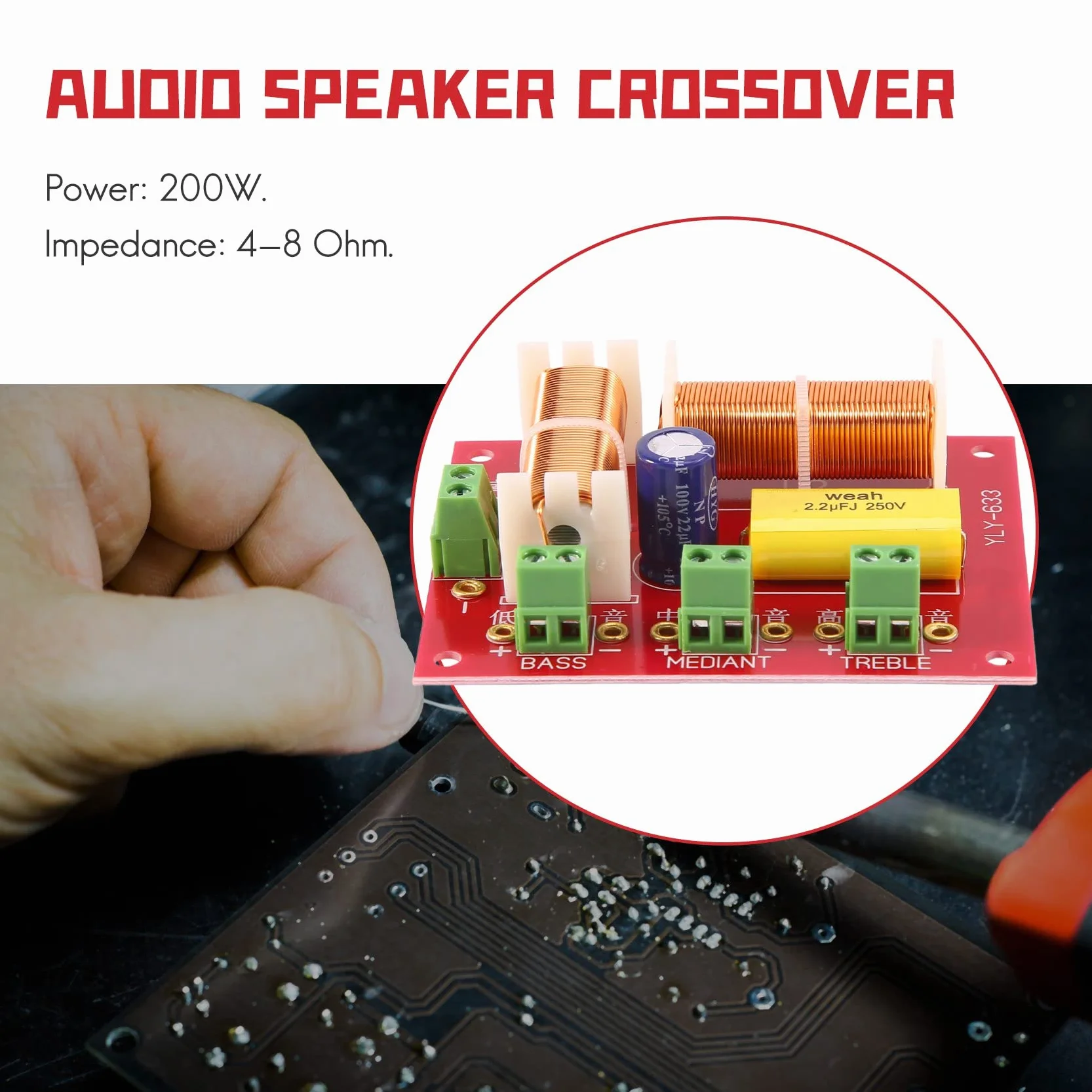 Altavoz Crossover 200 W 3 Vías Filtro de Frecuencia Divisor