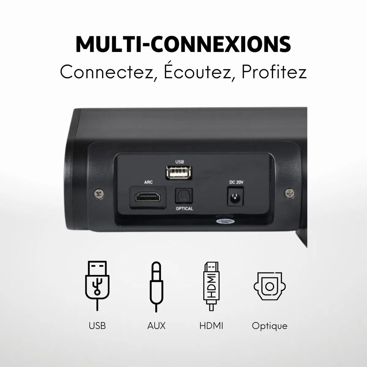 SALORA SBO680 Barra de Sonido Bluetooth para TV 2.1 Canales Bluetooth 5.0, Altavoces para Proyector y Pequeño, Subwoofer Integrado, Soundbar Home Cinema TV, HDMI ARC, USB, AUX, Indicadores LED