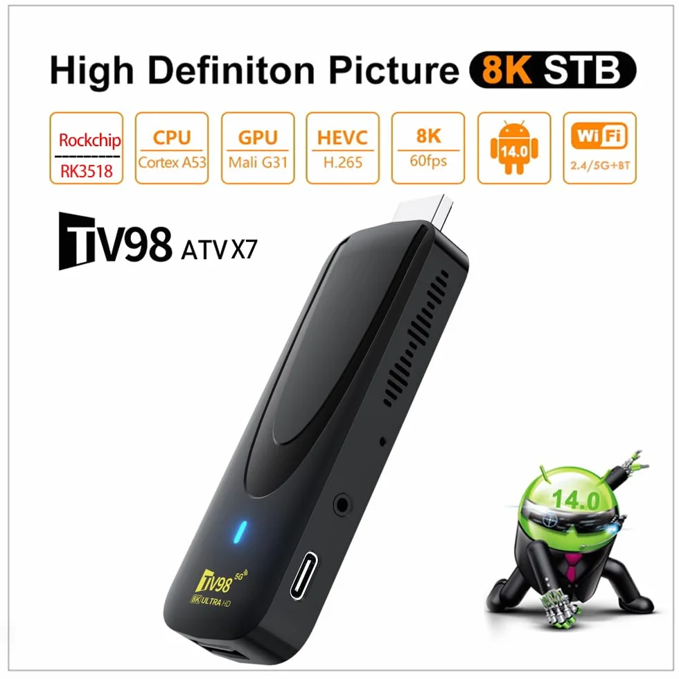 Android TV Stick 4K Ultra HD HDMI, Convierte tu TV en Smart TV, WiFi Dual Band, Bluetooth 5.0, 2GB RAM + 16GB ROM, Streaming Multimedia y Apps Android..