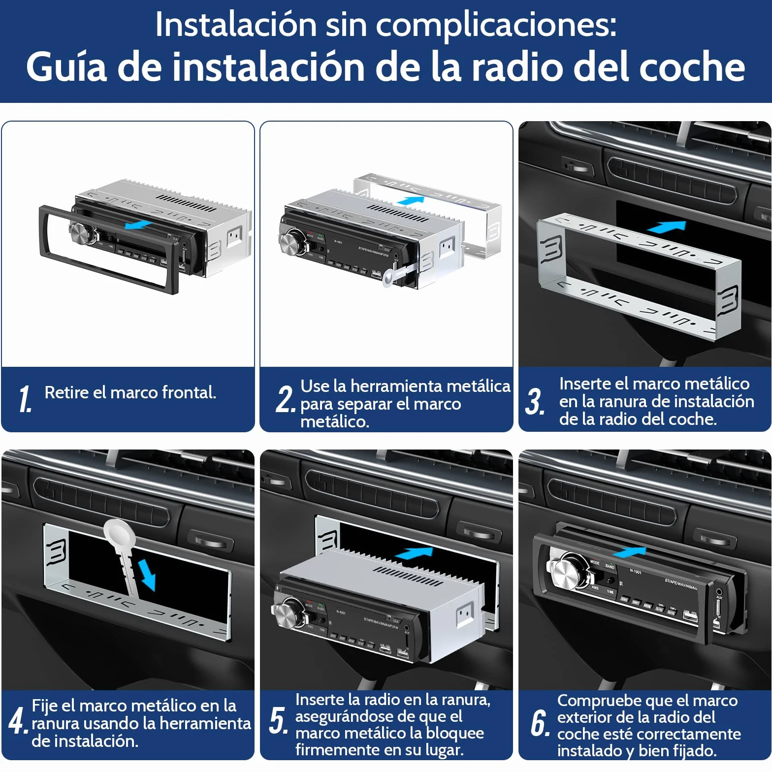 Radio Coche Bluetooth,Wistrue Radio Coche 1 DIN FM Autoradio Bluetooth soporta 2USB/AUX/SD/TF/Control Remoto/Carga Rápida, Compatible con iOS & Android (Sin CD/DVD)