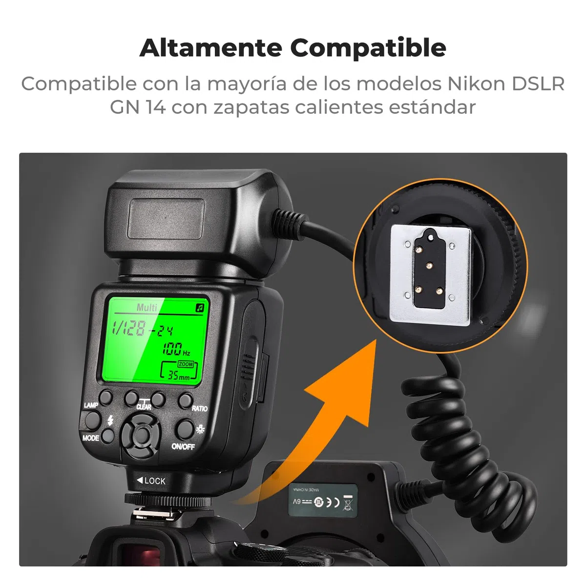 K&F CONCEPT TTL Macro Ring Flash Flash Kit, Compatible con Nikon DSLR GN 14 con Anillo Adaptador de Luz Auxiliar AF