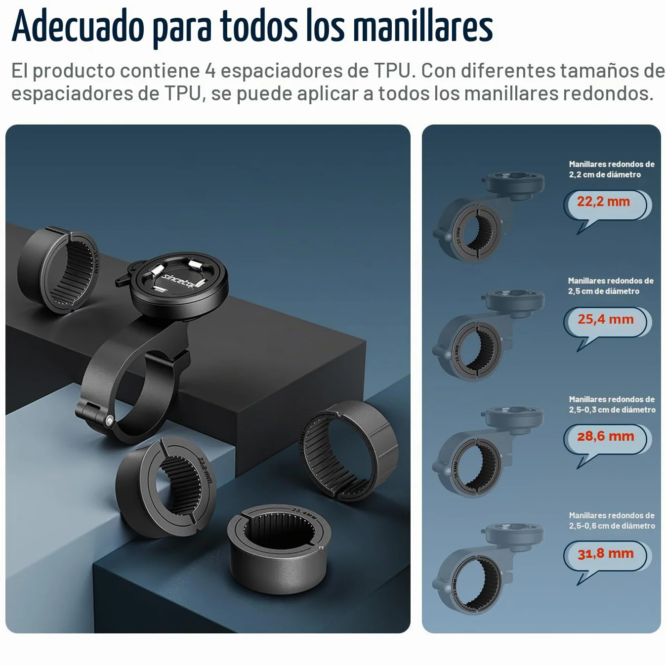 sincetop Soporte movil Bicicleta,Soporte movil Moto para Motocicleta con Adaptador,Montaje en el Manillar de la Bici Delantero para de montaña,Scooter,eléctrica【Serie C-2da Gen】